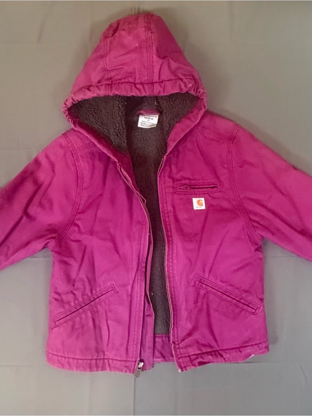 Carhartt Girls XS 6 Plum Pink Sherpa Lined Canvas Hooded Sierra Jacket